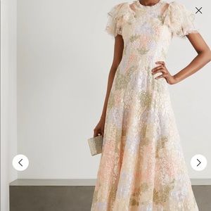 Needle & Thread, Sequin Embelished Embroidered Tulle Midi Dress, Size US Small